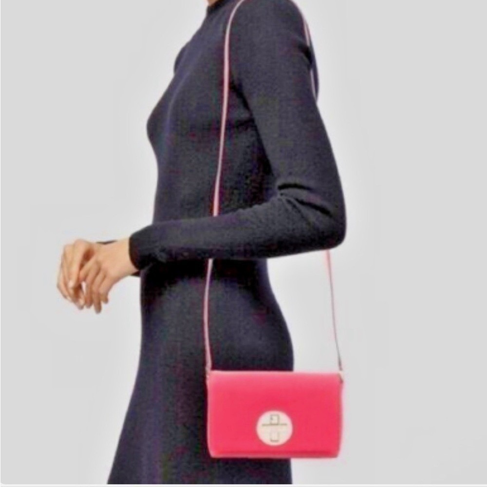 Kate Spade Newbury Lane Pink Leather Crossbody Gold Logo Purse Shoulder Bag - Picture 3 of 11